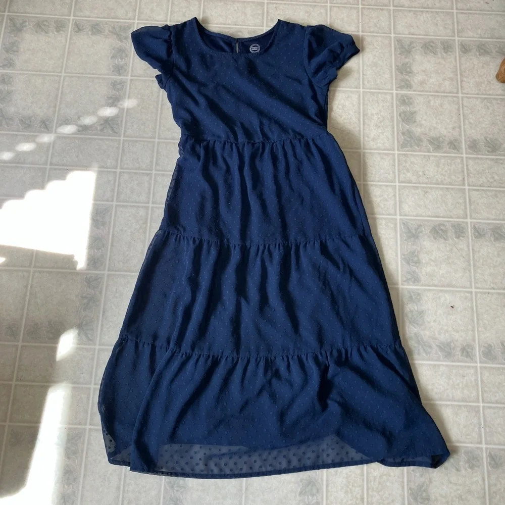 Wonder Nation large 10-12 + Chiffon Polka Dot Short Sleeve Tiered Ruffled Dress
